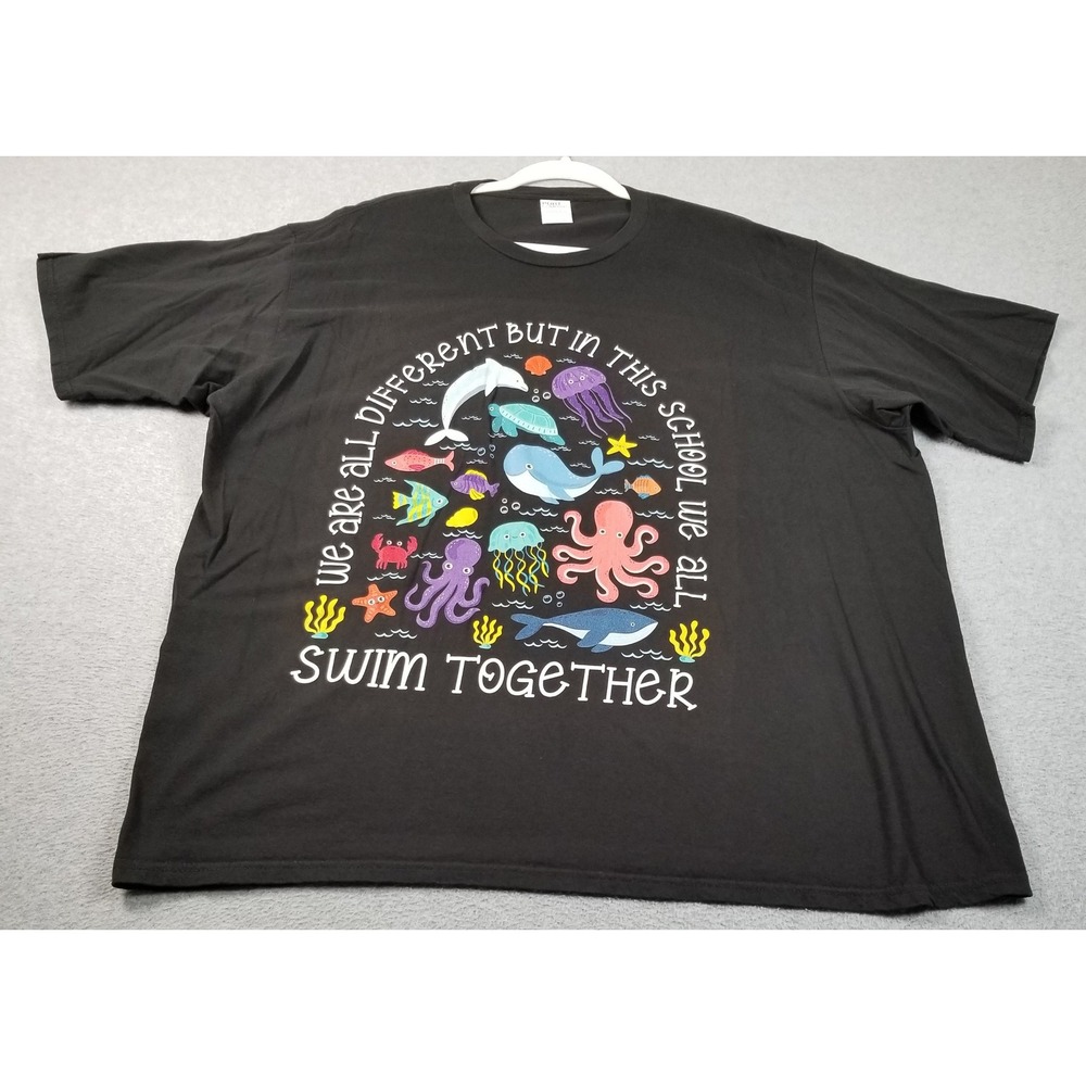 Port & Company T-Shirt‎ Mens 3XL Black Swim Together Teacher School Sea Animals
